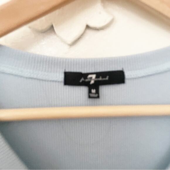 7 For All Mankind Light Blue Long Sleeve V-Neck Women's Bodysuit Size M - Picture 3 of 8